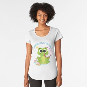 ADHD merch: ADHD t shirts for women. Spicy Frog brain. Frog trying to taste his brain says mmm he gots the spicy brain