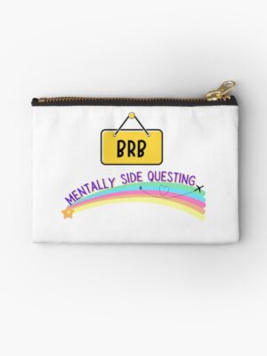 adhd merch: adhd accessories zipper pouch 'brb mentally side questing' rainbow