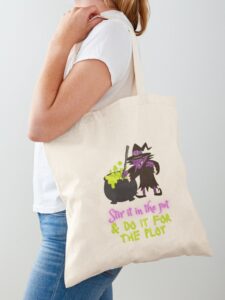 ADHD merch: ADHD bags 'stir it in the pot and do it for the plot' with halloween witch