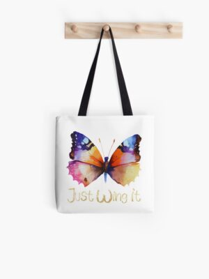 adhd merch adhd bags tote 'just wing it' colorful butterfly