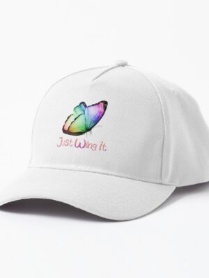 adhd merch adhd accessories hat 'just wing it' rainbow butterfly