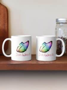 ADHD merch: ADHD mug 'Just wing it' with rainbow butterfly