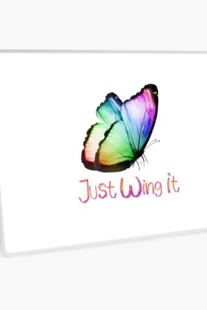 adhd merch adhd office supplies laptop skin 'just wing it' colorful butterfly