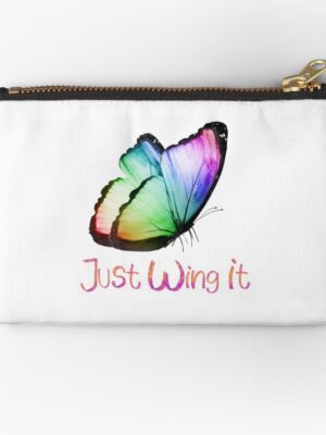 adhd merch adhd bags zipper pouch 'just wing it' colorful butterfly